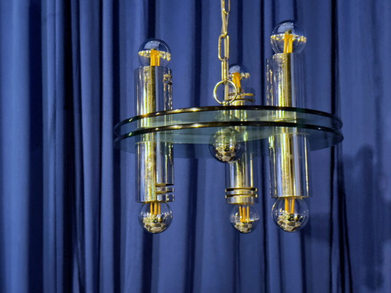 Image 1 of Vintage plafondlamp chroom Sputnik Italië jaren 70 Space Age Brutalis