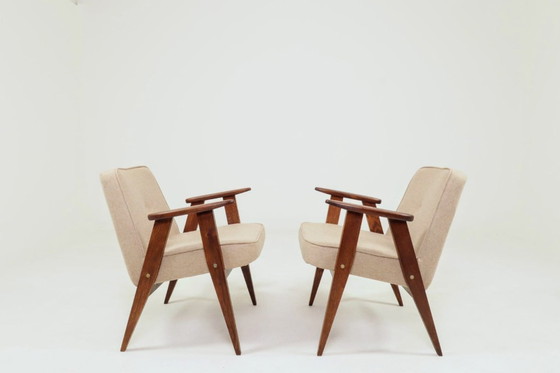 Image 1 of Vintage tweepersoonsfauteuil, eikenhout, wollen bekleding, volledig gerestaureerd.