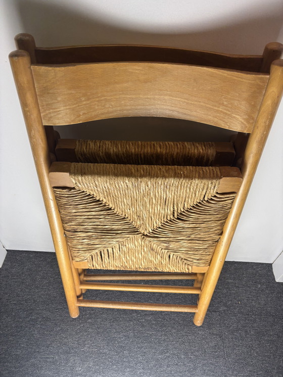 Image 1 of Set of 2 vintage wooden folding chairs with rattan seats – 1970s/1980s kg