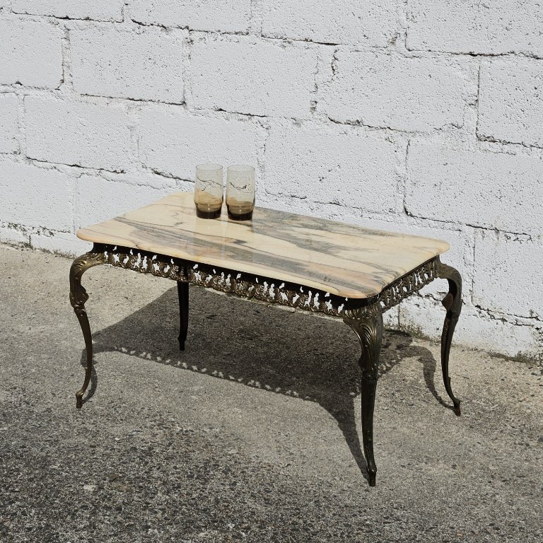 Barok bijzet tafel rond crème-goud hoog - antiek tafel - goud creme tafel - bijzzet