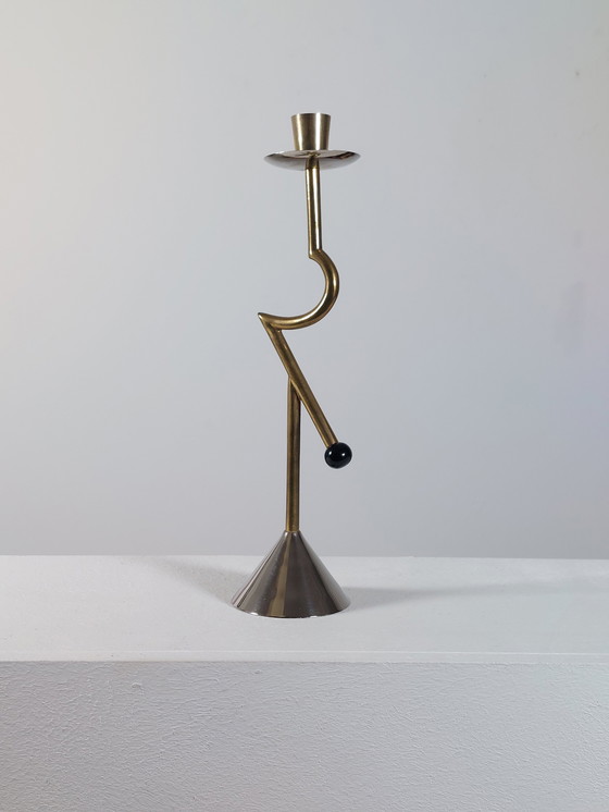 Image 1 of Postmoderne Messing Chrom Kerzenständer 80er Jahre