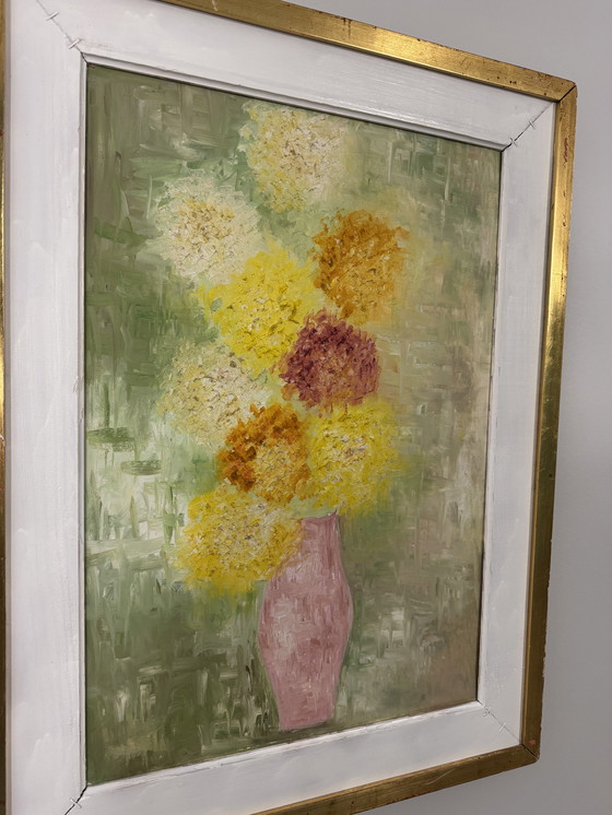 Image 1 of Olieverfschilderij op canvas, chrysanten, 1965