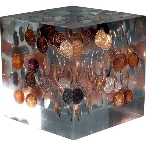 Vintage sculpture cube in plexi by George Schreber, Canada 1974