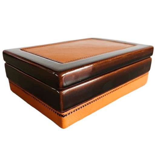 Vintage mid-century SC3 Italy jewelry box nubuck ceramic leather 1970s