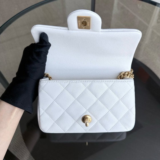 Image 1 of Chanel Flap Mini 21CM Sweetheart 23P - Caviar Quilted White Gold Hardware Microchip