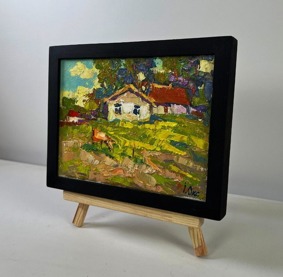 Image 1 of Original Oil Painting Summer Village Landscape Quiet evening dreams