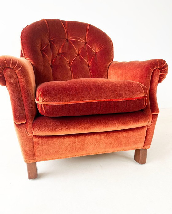 Image 1 of Rust Orange Velvet Armchair
