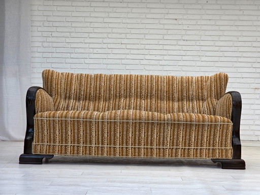 1960s, Danish 3-seater sofa, original, brown furniture wool, beech wood.