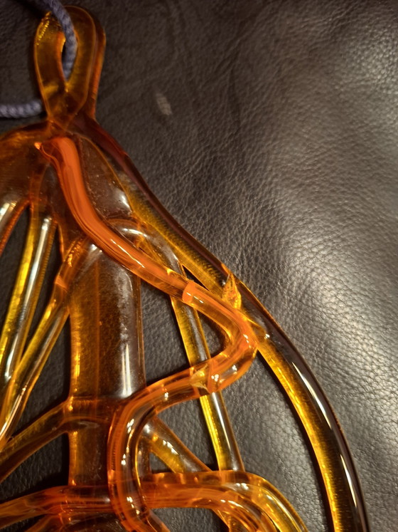 Image 1 of Grand attrape-soleil en verre d'art Bergdala (Suède) de 33 cm, par Elving Conradsson - Corde bleue d'origine