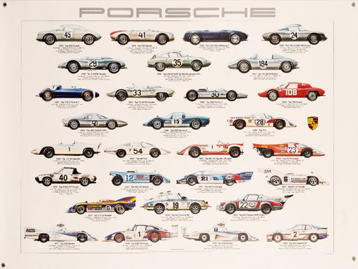 Porsche Racing Cars – 1980 – Original Vintage Porsche Poster by Ken Rush – Vintage Motorsport – 76x102 cm