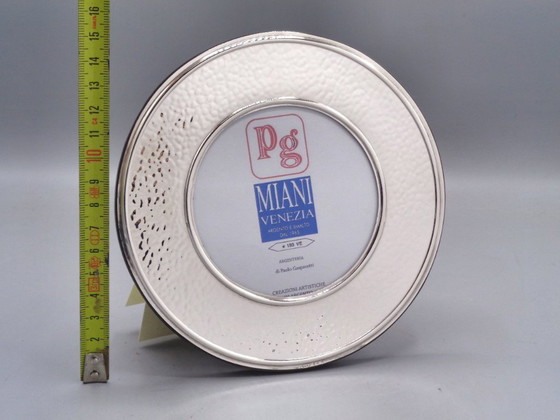 Image 1 of Hammered 925 silver photo frame, 15cm diameter