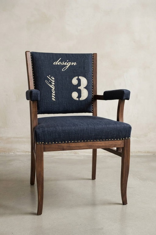 Hungarian Art Deco Accent Armchair in Denim Fabric with Wooden Frame, 1930s