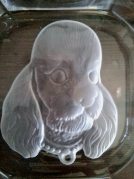 Image 1 of Vintage Sèvres Crystal Ashtray "Poodle" (c. 1970) - Acid-Frosted Medallion - Original Made in France