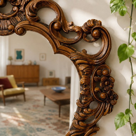 Image 1 of Grand miroir baroque vintage de style rococo Louis XV