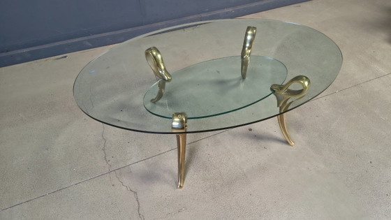 Image 1 of Table basse en laiton et verre, années 1970