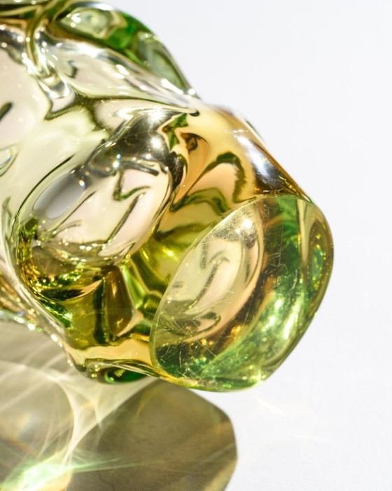 Image 1 of Jan Kotik Beránek Glassworks Art Uranium Glass Iconic Vintage Vase Propeller MCM