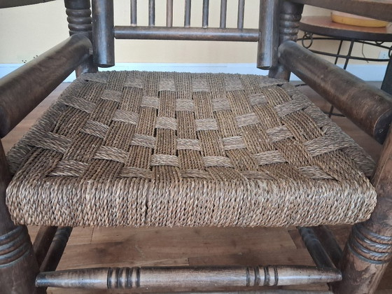 Image 1 of Dudouyt fauteuil van hout en riet.
