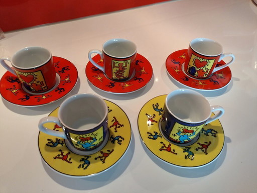 Tasses à expresso Keith Haring en porcelaine Könitz (5 ensembles)