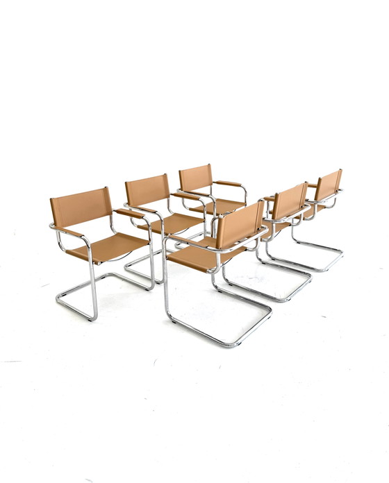 Set van 6 vintage buisframe eetkamerstoelen, Italië ‘80 – Chrome, Plastic (photo 5 of 15)