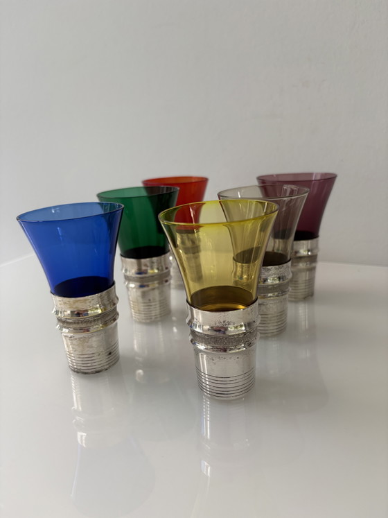 Set di 6 bicchieri da aperitivo Boussu con supporti argentati | Mid-Century Modern | Belgio (photo 2 of 15)