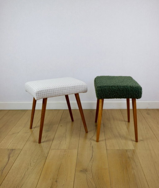 Cream herringbone stool seat - round beech legs