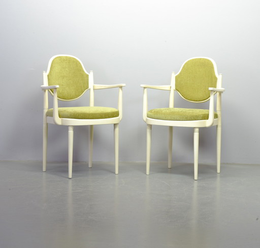 2 Classic Creamy Offwhite Thonet Side Chairs Model 644 PV with Almond Green Velvet Fabric Upholstery by Hanno von Gustedt, 1960s
