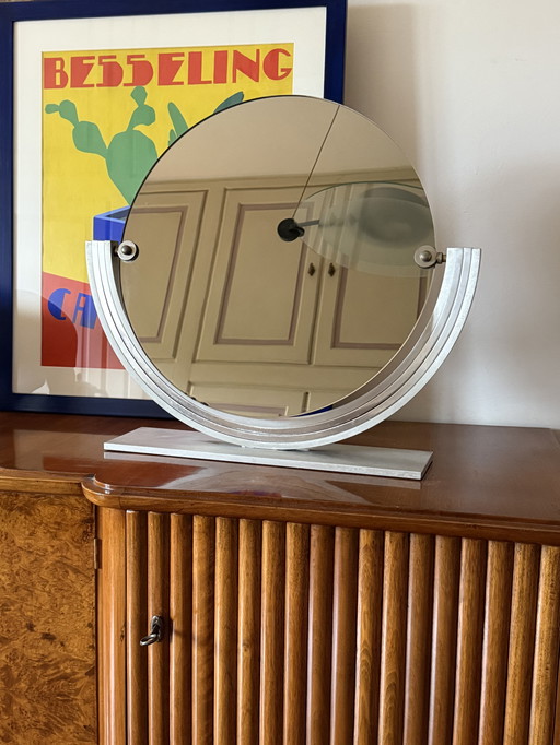 Mid-Century Nickel-Plated Brass Table Mirror / Vanity, Gaetano Missaglia Italy 1960s