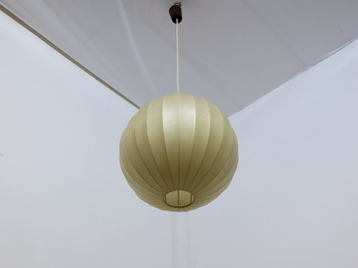 1970s Italian Cocoon Globe Pendant Lamp with teak details