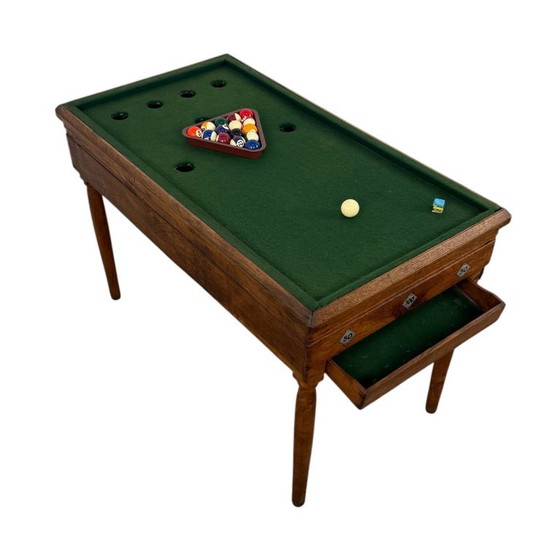 Kleiner Billardtisch, dunkles Holz, Beistelltische, Stoff, Braun, Vintage (Foto 2 von 8)