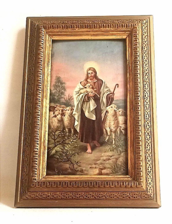 Image 1 of Tableau Huile sur bois Le Christ Bon Berger Fin 19e
