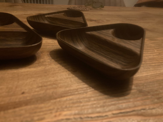 Image 1 of Vintage eierdopjes Robex/Caleppio, 3 stuks, kunststof, met houtstructuur, in perfecte staat