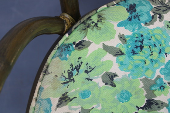 Image 1 of 1980er Set aus vier Rattansesseln mit Stoffpolstern