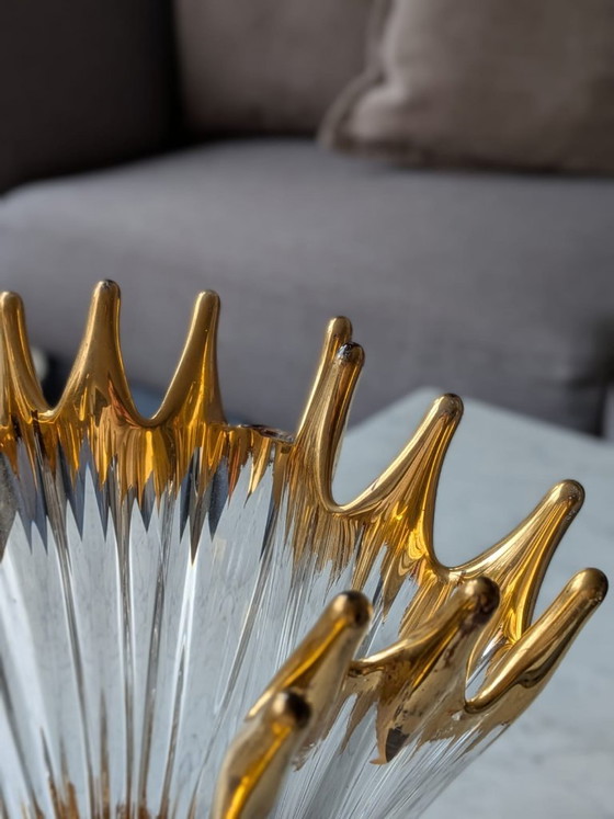 Spectaculaire Murano-stijl glazen "Splash" schaal met gouden reflecties, Vazen, Gold (foto 4 van 9)