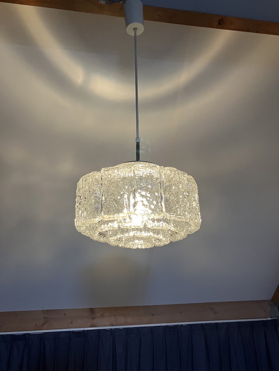 Image 1 of Vintage IJsglas Hanglamp van Glashutte Limburg Duitsland
