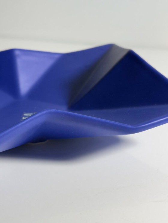 Image 1 of Vintage ASA ceramic bowl, ultramarine cobalt blue prism graphic, 80s/90s plate, glossy, Germany, postmodern