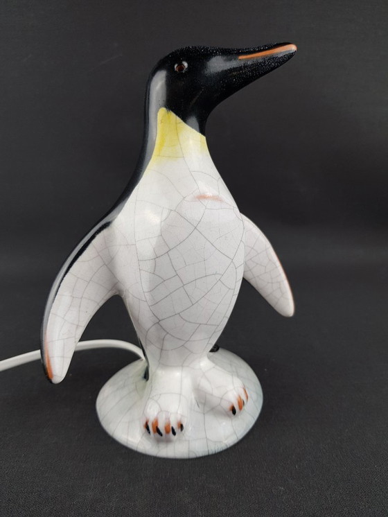 Image 1 of Vintage KARLSRUHER MAJOLIKA Pinguïn Tafellamp, Bedlampje, 1950's