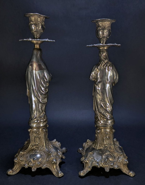 Antique Religious Candlesticks – Candle holders, Metal, Silver (photo 2 of 8)