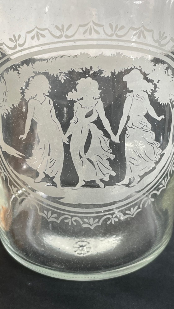 Image 1 of Vintage Engraved Glass and Wood Bottles