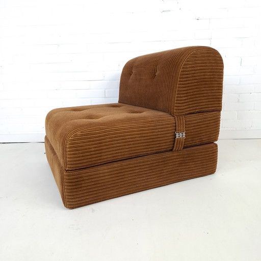 Sillón vintage de pana acanalada marrón, años 70