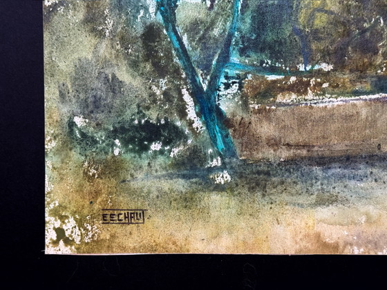 Image 1 of Eugène Eechaut (1928-2019) Aquarelle Paysage, 1973