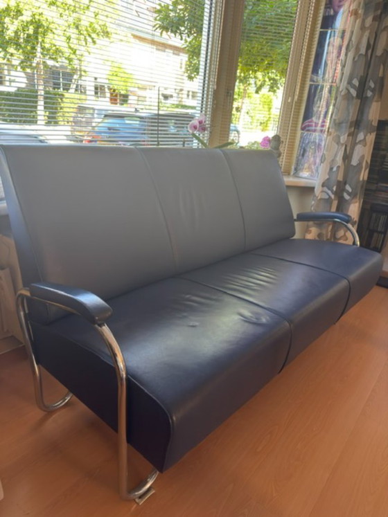 Divano Gispen 444, 3 posti - Rivestito in pelle blu – Divani 3 posti, Leather (photo 5 of 5)