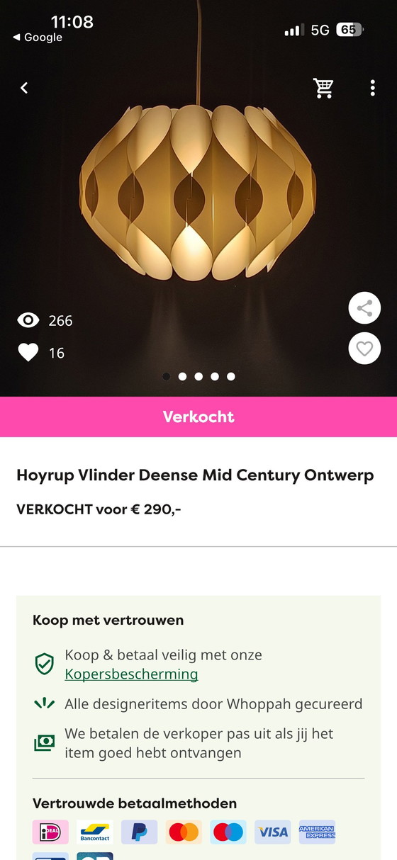 Image 1 of Lampada a sospensione Hoyrup Butterfly, progettata da Lars Schiøler negli anni '60/'70.