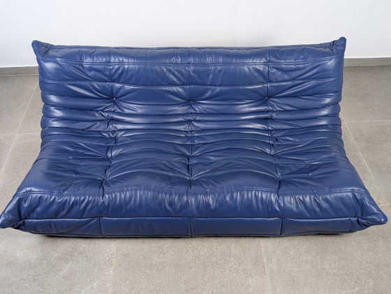 Image 1 of Michel Ducaroy Togo 3-Seater Sofa Blue Leather Ligne Roset France 1980s