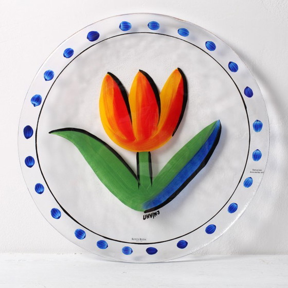 Image 1 of Kosta Boda Tulip Glass Platter by Ulrica Hydman Vallien / Scandinavian Glass Art / Sweden / 1991