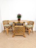 Vintage rotan bamboe bistroset, balkonset, tafel en twee stoelen