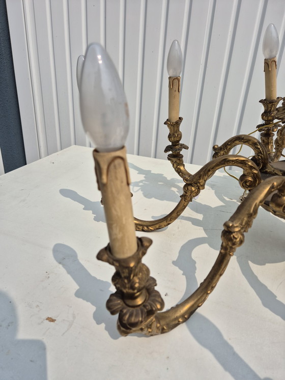 Image 1 of Prachtige gedecoreerde nederlandse massieve  bronzen kroonluchter 