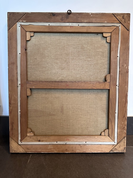 Image 1 of Vintage Oil Painting – Red Peonies in White Jug, Signed FAE, Expressive Floral Still Life, Belgian School Framed Artwork, 20th C