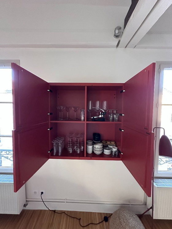 Mobile a parete Molteni&C laccato rosso corallo, Design italiano, Armadi a muro, Legno, Modern (foto 2 di 6)