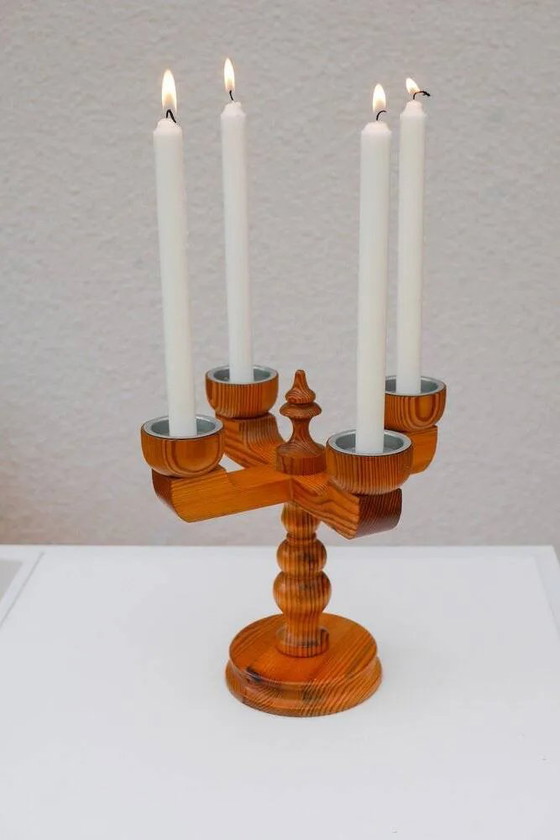 Image 1 of Bougeoir rustique en bois par Jan Johnsson pour Smålandsslöjd, Suède, 1975