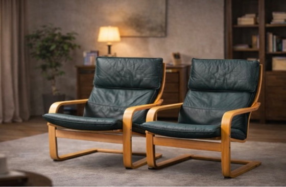 Image 1 of Noboru Nakamura para IKEA — Par de sillones “Points” — Tapizado de abedul y cuero — Contemporáneo